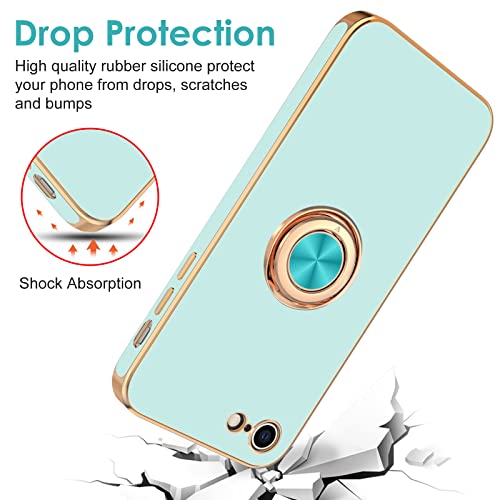 Image of Hython Case for iPhone SE Case 2022 /2020, iPhone 8 7 Case Ring Holder Stand Magnetic Kickstand, Plating Rose Gold Edge Soft TPU Bumper Cover Shockproof Protective Phone Cases Women Girls Boys, Mint