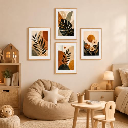 Image of Livin'luxe Set of 4 Botanical Leaf & Floral Wall Paintings with Sparkle Laminate and Premium Wooden Synthetic Frame for Living Room Bedroom Office Decor (13.5 x 19.5 Inch)