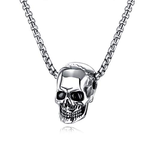 Rockyu ネックレス メンズ ブランド ロック レトロ アンティーク ステンレス シルバー スカルネックレス 髑髏 ペンダント メンズネックレス 仕上げ アレルギー対応