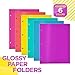 Better Office Products 4 Pocket Glossy Laminated Paper Folders (6 Pack), 3 Hole Punch Portfolios, Assorted Colors,(Brights)