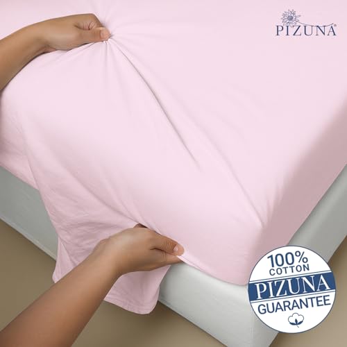 Image of Pizuna 100% Cotton Bedsheet Super King Size Light Pink, 1000 Thread Count Long Staple Combed Cotton Flat Bedsheets 108x108 Inches with 4 Pillow Covers, Bed Sheet for Super King Size Bed