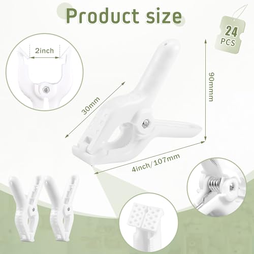 Image of Lemonroad 24 Pcs 4 inch White Spring Clamps for Balloon Arch, 2 inch Opening | Heavy Duty Birthday Baby Shower Use, Tablecloth Backdrop Stand, Photography Studio Decor Accessories, Crafts Supplies