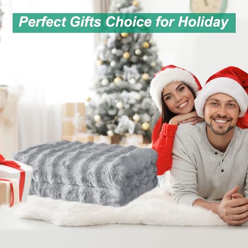 Soft Fluffy Blanket - Fuzzy Throw Blanket for Couch, Plush Rabbit Faux Fur Blanket, Cute Cozy Blankets for Women, Thick Warm Bubble Blankets for Bed Sofa Bedroom Living Room - 51" x 63"