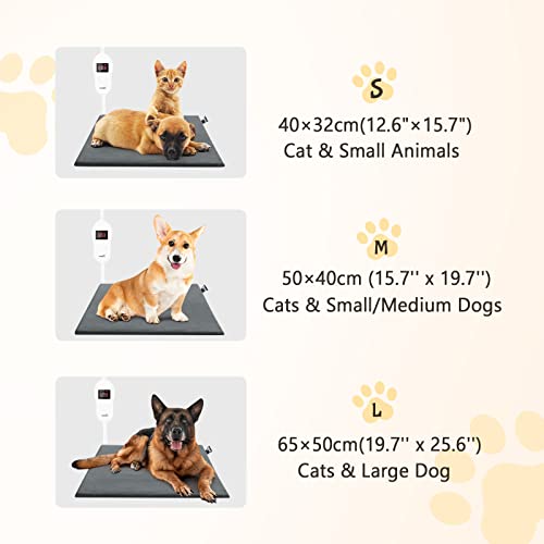 Pecute Haustier Heizkissen Hundebett Kleine Hunde Katze, Wärmematte Hundekissen Waschbar mit 5 Temperaturstufen, Sichere Wasserdichte Heizdecke Hundematte, für Neugeborene und Ältere Tiere S 40*32cm