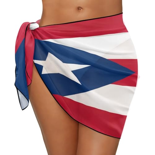Puerto Rico Country Flag Printed Women's Chiffon Blouse Swimsuit Cover-Up Sarong Beach Bikini Wrap Sheer Short Skirt Scarf Pool Vacation (Puerto Rico)