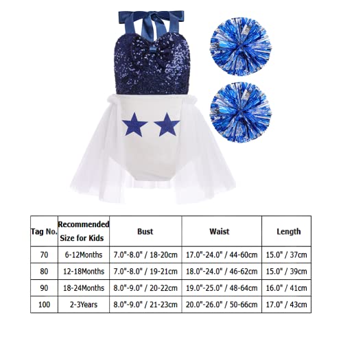 Baby Cheerleader Costume For Girls: Toddler Cheerleader Outfit Halloween Christmas Cheer Uniform Cosplay Infant Romper Dress Up Kids Cheerleading Pom Poms 1St Birthday Photoshoot Blue 12-18 Months #TOP6