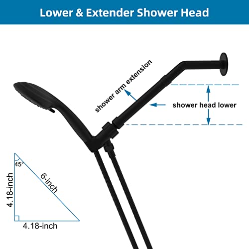 Hibbent All Metal 6 Inch Shower Head Extension Arm, Solid Brass Shower Arm Extension Shower Head Extender, Water Outlet Lowers Existing Shower Head-Lower Shower Head, Matte Black #TOP2