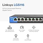 Linksys LGS116 16 Port Gigabit Unmanaged Network Switch - Home / Office Ethernet Switch Hub with Metal Housing - Wall Mount or Desktop Ethernet Splitter, Easy Plug & Play Connection