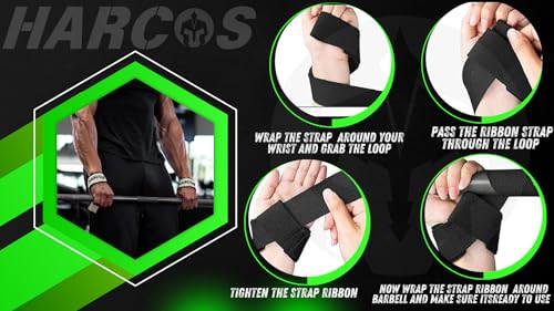 Image of Premium 100 % Genuine Leather Weightlifting Gym Straps with 5mm Neoprene Padded Wrist Support Heavy Duty Double Stitched, Deadlifting, Powerlifting Gym Accessories for Men and Women with 54 CM Hand Bar Grip Extra-long length (Black)