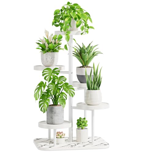 iDavosic.ly Pflanzenständer Metall Kunststoffe mit 5 Ebenen, Blumenständer Blumenregal Pflanzenregal Outdoor, Plant Stand Indoor Mehrstöckig für Draußen, Wohnzimmer, Balkon, Terrasse, Hof (Weiß)