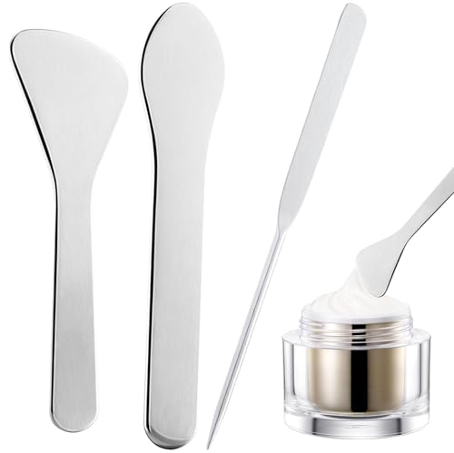 Isslly メタルビューティスパチュラ、ステンレススチールスキンケアスパチュラ、フェイスマスク、クリームローション、美容液、日焼け止め除去ワックス用ミニメイクアップスパチュラツール3個-シルバー