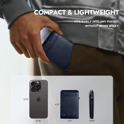 Zitahli Card Holder Wallet for Men, RFID Blocking Slim Wallet with ID window,Pop Up Metal credit card holder, Bifold Minimalist Wallet idea gifts for men3