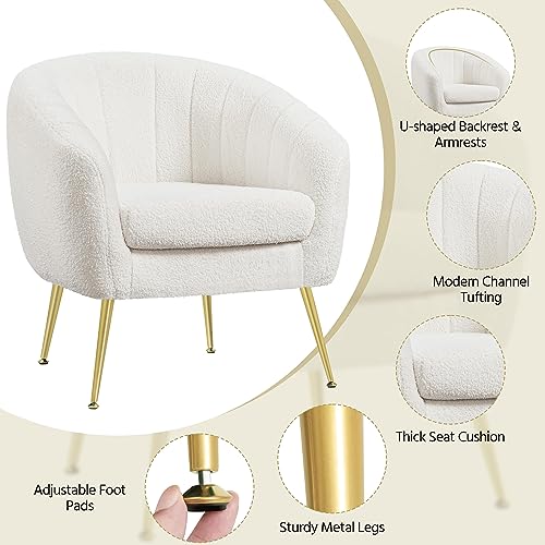 Yaheetech Sherpa Fabric Accent Chair, Modern Cozy Vanity Chair with Gold Meta...