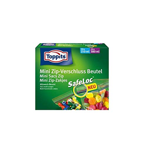 Toppits Mini Zip - Bolsa con Cierre/Bolsa Multiusos (20 x 150 ml + 20 x 380 ml/con Cierre hermético)