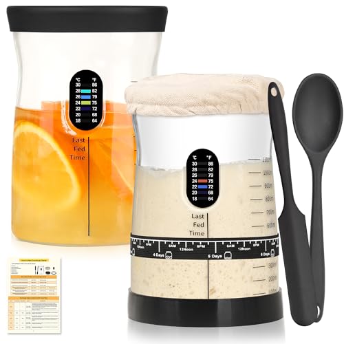 Pro Sourdough Starter Kit- 50oz Large Capacity Sourdough Starter Jar, 17 Flavorful Fermentation Recipes, Sourdough Bread Baking Supplies for Making Delicious Sourdough Breads(2 Sets) Black 2
