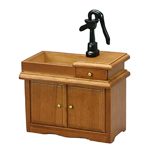 LUOZZY Miniature Bathroom Table Dollhouse Wood Bathroom Sink Simulation Washbasin 1:12 Dollhouse Miniature Furniture Pretend Play for Kids