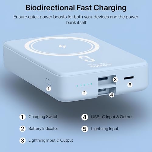Image of DR VAKU 10000mAh Magnetic Wireless Power Bank for iPhone 17 /16 /15 /14 /13 Series iWatch & Airpods 15w Magsafe & 22.5w PD with L Cable Fast Charging (Input & Output) Lithium Polymer Battery