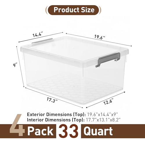 Citylife-33-Qt-Ultra-Thick-Plastic-Clear-Storage-Bins-with-Lids-4-Pack-Heavy-Duty-Straight-Wall-Plastic-Bins-with-Honeycomb-Base-and-Pinch-Free-Latches-for-Closets-Garages-and-Decor-BPA-Free
