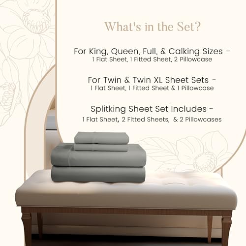 Image of 100% Cotton Sheets, 800 Thread Count 4 Piece King Size Sheets Set - Silver | King Sheet Set, Sateen Weave Luxury Hotel Sheets with 15 inch Deep Pocket, Breathable Extra Long Staple Egyptian Cotton Softness