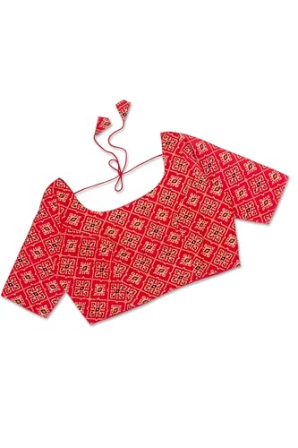 Chandrakala Cotton Printed Blouses for Women Sarees, Elbow Sleeves Ajrakh Print Crop top Choli (B223-P)4