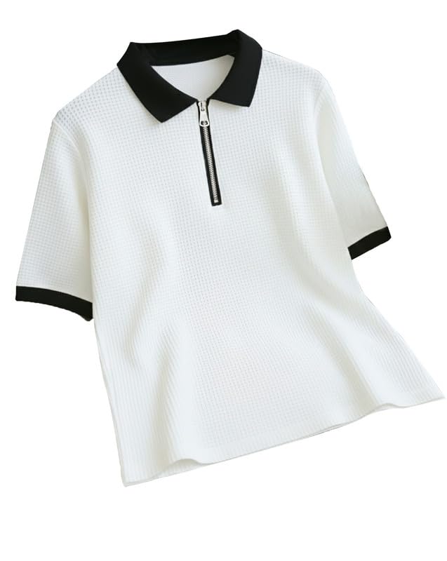 Men's Solid Textured Knit Polo | Stylish Zip-Neck Vertical Stripe Slim Fit T-Shirt | Men Tshirt-image-6