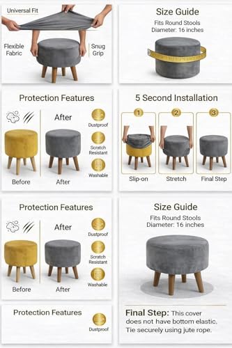 Image of Premium Velvet Round Ottoman Stool Cover - Stretch Ottoman Slipcover for Vanity & Footstool - Washable, East to Remove & Fits in 16-Inch Diameter, 8 Inch Box Height, Babypink (SC-Babypink)