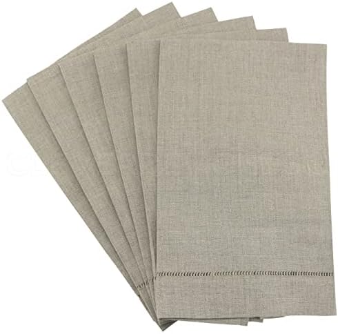 CleverDelights Natural Linen Hemstitched Hand Towels - 6 Pack - 14" x 22" - 100% Linen