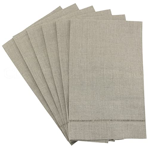 CleverDelights Natural Linen Hemstitched Hand Towels - 6 Pack - 14