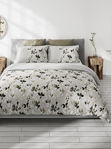 Image of DDECOR - Petal Bloom Leaves 144TC Double Bed Sheet Set with Two Pillow Covers - Brown