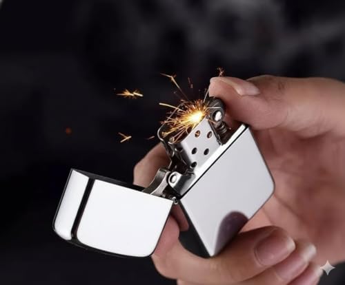 Image of Refillable Small Pocket Cigarette Lighter Metal Body Fuel Lighter Without Fuel Fill The Lighter with Oil Fuel for Outdoor Travel Utility Use (Silver)