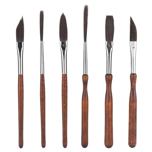 Penitue 6pcs Pinstriping Brush High-Performance Pinstripe Lettering Paint Brush Kit Set with Dagger Flat-Tipped Sword-Shaped Long Cat-Tongue & Liner Brushes for Fine Lines & Decorative Painting