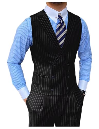 ONAXTDA Men's 2 Piece Vest Pants Set Double Breasted Notch Lapel Stripes Formal Suits for Business Prom Wedding