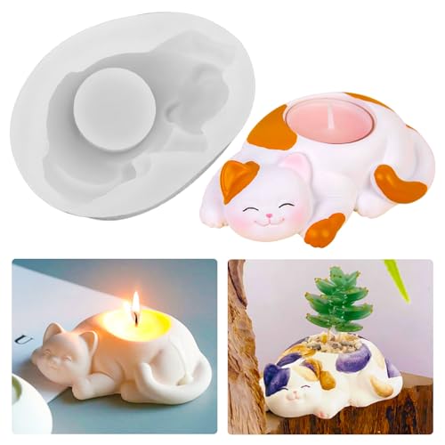 FENGQQKJ Moule Silicone 3D Chat - Moule Bougeoir Béton Résine Pour Décoration Bricolage