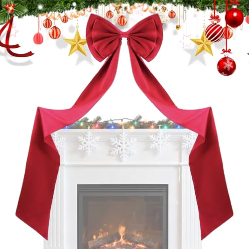 Nœuds d'arbre de Noël, satin 190 cm avec ruban long - géant pour dessus arbre de Noël | pour intérieur extérieur salon cour jardin patio mariage...