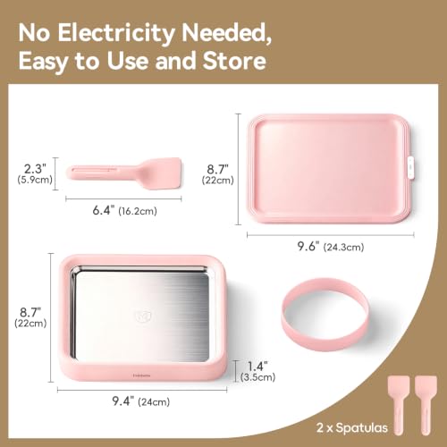 Image of Rolled Ice Cream Maker, Felizbebe Instant Ice Cream Roller Tray with Lid and 2 Spatulas, Food Grade Premium Stainless Steel Cold Plate No-electricity for Fun Family Activities, DIY Parent (Pink)