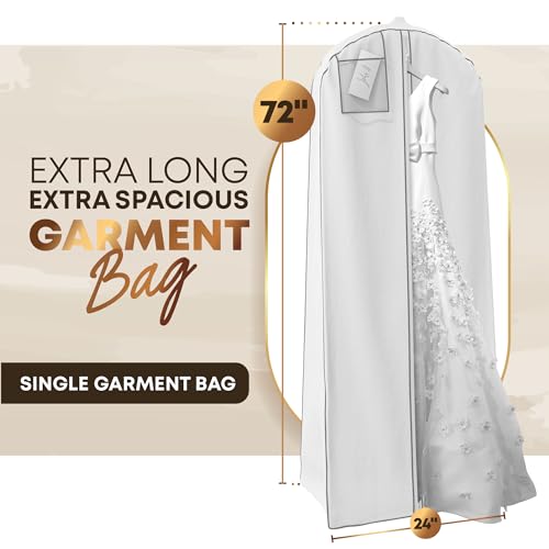 Your Bags Wedding Dress Garment Bag - Garment Bags for Travel & Hanging Clothes or Storage Preservation - 72" Wedding Dress Bag for Gowns Long with 20" Gusset for Puffy Bridal Gowns Cover -White/Grey2