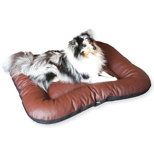4L Textil Ella Hundebett für Mittelgroße Hunde Kunstleder Wasserfeste Matratze (90x70 cm, Braun)