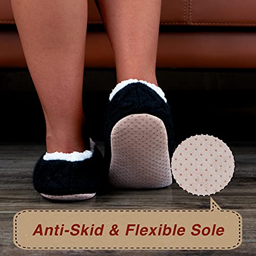 2-Pair Womens Thick and Warm Home Slipper Socks Soft Fluffy Sherpa Lined Winter Indoor Socks, Non-Skid Sole