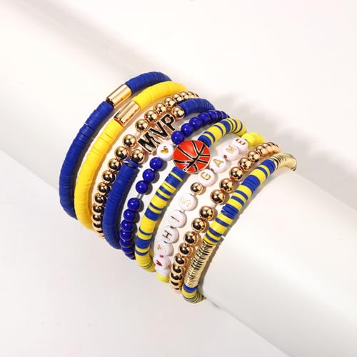 9 Pack Basketball Bracelets Stack Basketball Friendship Bracelets Heishi Beaded Stretch Bracelets Basketball Game Day MVP Sports Fan Bracelets Jewelry Gifts2