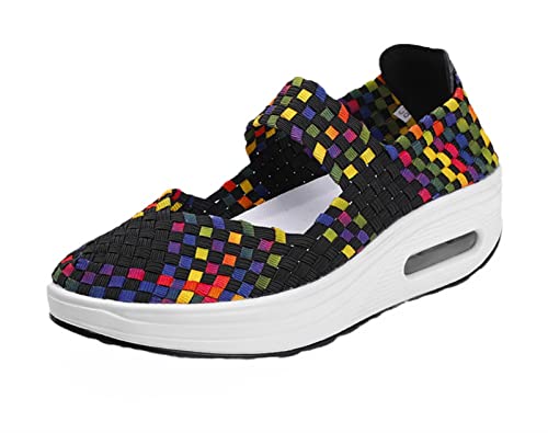 Women's Platform Wedge Sandals Woven Pumps Mary Jane Shoes Comfortable Walking Shoes