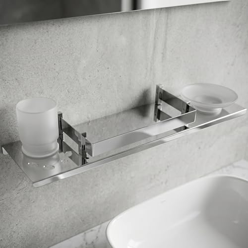 Image of USF Stainless Steel Wall Mount Shelf for Kitchen & Bathroom, Multipurpose Storage Rack for Spices, Toiletries, Shampoo & Home Organizer, Space Saving Design, Easy Install, Chrome Finish- Pack of 1