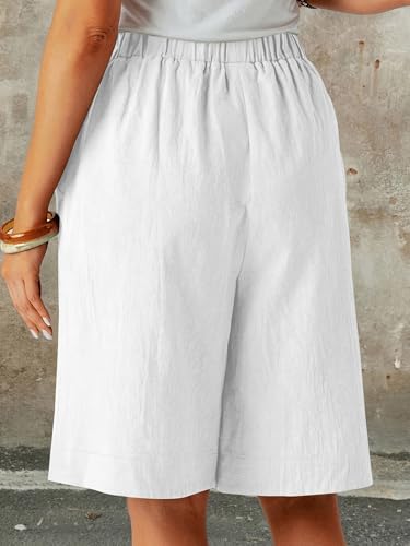 Womens High Waist Bermuda Shorts Linen Loose Fit Capri Pants with Pockets Wide Leg Summer Shorts3