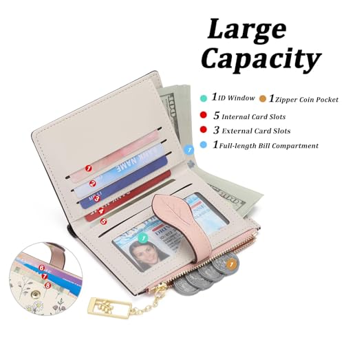 Image of GAEKEAO Small Wallets for Women RFID Blocking Bifold Floral Vegan Leather Wallet Card Holder with Zipper Pocket ID Window