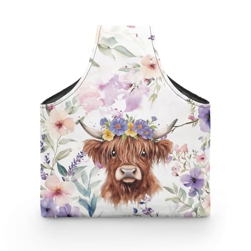 Image of ZUXONGSY Highland Cow Yarn Tote Bags for Crocheting Wildflower Knitting Tote Bag Lightweight Knitting Accessories Crochet Organizers and Storage