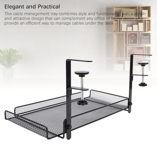 Bandeja porta cable para debajo del escritorio, organizador con abrazadera, cesta para almacenamiento, soporte para router, regleta y cables (Negro) miniatura 7