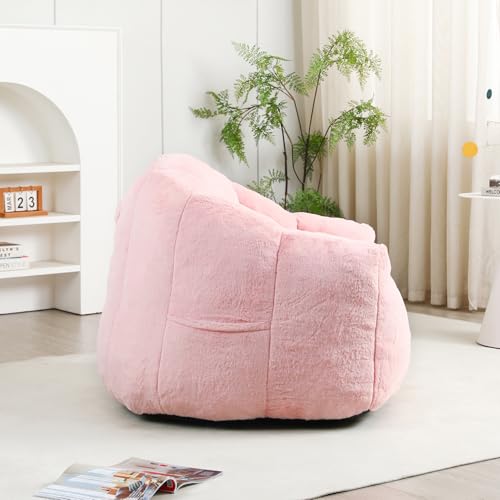 Image of Bean Bag Chair with Arms for Adults - Furry Lazy Sofa, Armrests Stuffed High-Density Foam Filler Chair, Small Cozy Reading in Bedroom Living Room and Dorms (Pink)