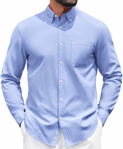 COOFANDY Mens Button Down Dress Shirt No Tuck Casual Shirts for Men Long Sleeve Shirts Light Blue