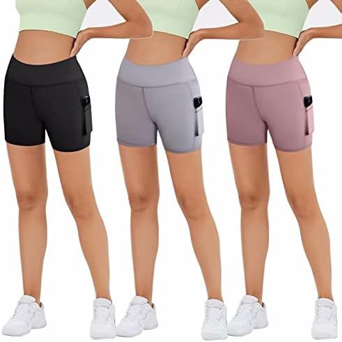 3 Pack Biker Shorts for Women with Pockets– 4" High Waisted Soft Black Workout Yoga Athletic GymShorts