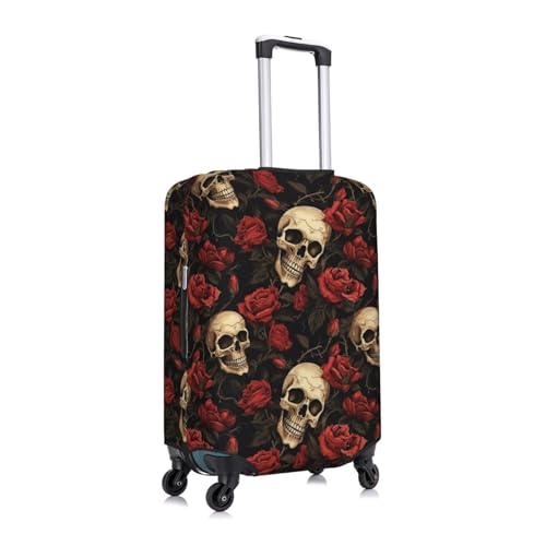 Skulls And Red Roses Luggage Cover Protector Elastic Washable Anti-Scratch Suitcase Covers With Zipper Closure For Luggage 18-32 Inch Large3