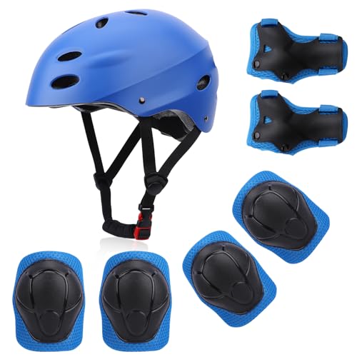Kids Bike Helmet Adjustable, Knee Elbow Wrist Pads Set for Youth Boys Girls Ages 5-8,Protective Gear Set for Skateboard, Bike, Roller Skating, Cycling, Scooter